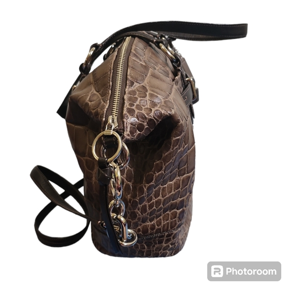 Coach Chelsea Shoukder Bag Chocolate Brown Crocodile Embossed Leather - Picture 4 of 8